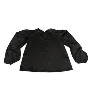 Calligraphie Black Tie Front Tunic Balloon Burnout Velvet Sheer Sleeve Size XS‎